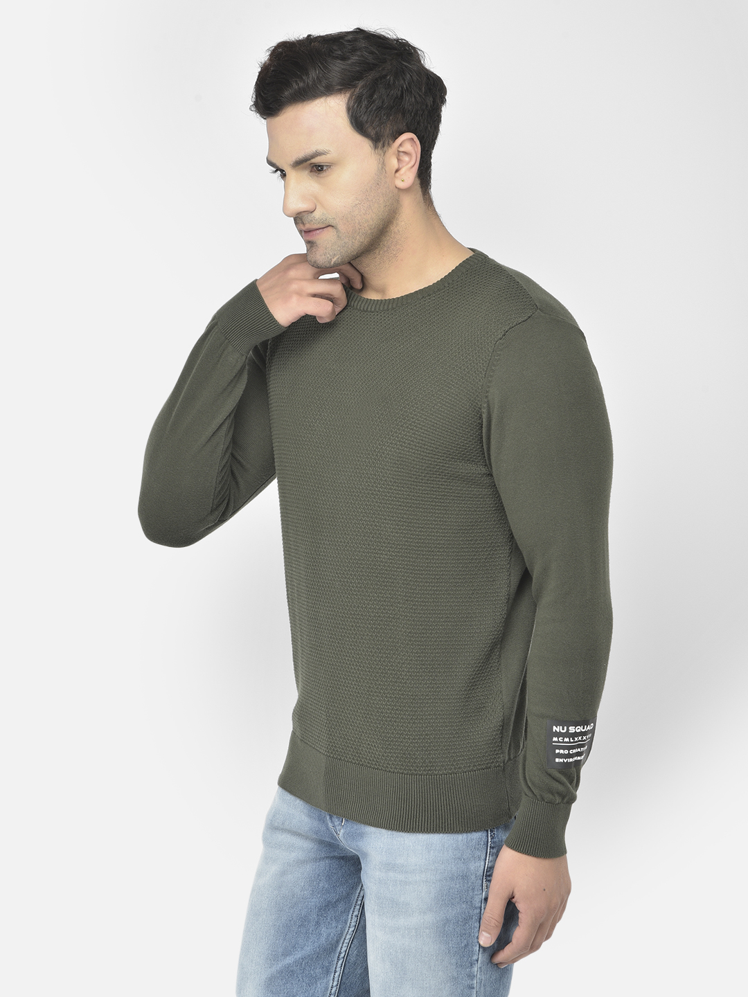 Numero Uno Men Self Design Green Sweater